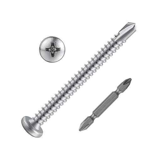 Miniatura 1 de (120 piezas) #8X2 Phillips Tornillos autoperforantes con cabeza de cacerola, tornillos de chapa autorroscantes - Acero inoxidable 410