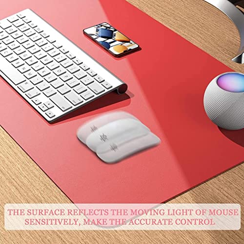 Image of Mouse Pad, Desk Mat, Large Leather Desk Pad, PU pad Waterproof Mouse Pad for Laptop, Office Table Protector Blotter Best Gifts (80 x 40 cm, Red)