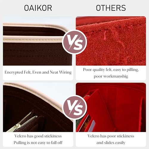 OAikor Purse Organizer Insert Compatible with LV Speedy 30 Bag Insert, Premium Felt Lightweight Bag Organizer with Base Shaper, Tote Handbag Inner Divider Purse Accessories with Zipper Pocket,Brown