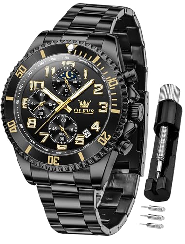 La mejor selección de Relojes de Pulso para Hombre - 5 favoritos. 44 OLEVS Reloj para hombre, Cronógrafo, Calendario, Número, Casual, Formal, Acero inoxidable, Resistente al agua, Luminoso