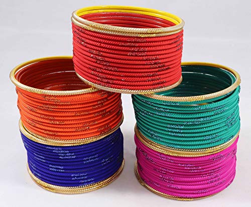 Image of NMII Non-Precious Metal with Base Metal Spreads with Zari Glossy Finished Premium Traditional Bridal Chuda Bangle set for Women and Girls