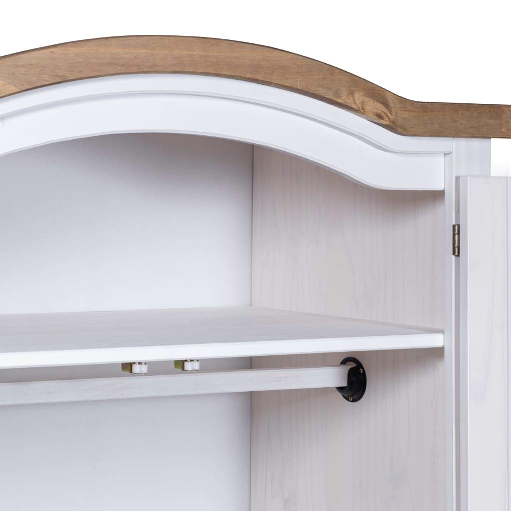 KOIECETA Kiefer Kleiderschrank Mexiko-Stil Corona Garderobenschrank Schlafzimmerschrank Dielenschrank Holzschrank Schrank (Weiß, 2 Türen)
