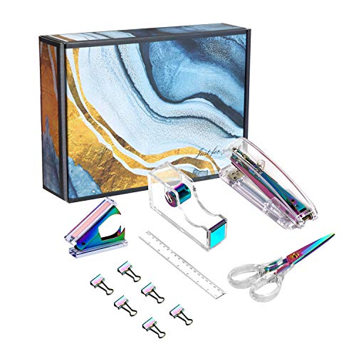 Kit Fournitures Bureau Rose - Agrafeuse, Dégrâfeur, 1000 Agrafes, Ruban Adhésif, Ciseaux Et Accessoires