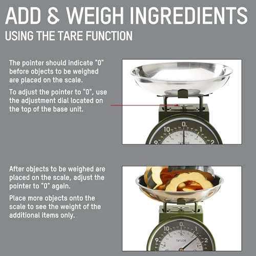 Image of Taylor Analog Kitchen Scale, Stainless Steel Mechanical Food Scale with Removable Bowl, 11 lb Capacity, Large 5-Inch Dial, Battery-Free Design for Baking and Meal Prep