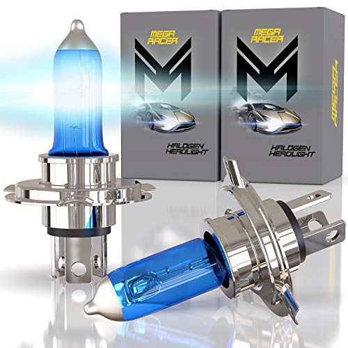 Mega Racer H4 9003 HB2 Halogen Headlight Bulbs - 5000K Super White, 12V 100W 90W, Xenon, P43t Base, Automotive High Low Beam Bulb Replacement, IP68 Waterproof Rating, Pack of 2