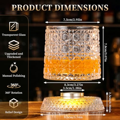 Vigirlc Spinning Whiskey Glasses, 9.4 oz (Gem Pattern) — view 3