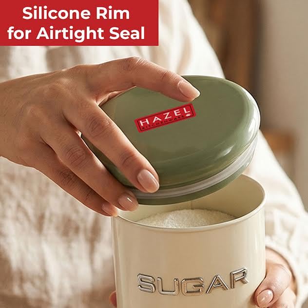 Image of HAZEL Sugar Container with Airtight Lid | Metal Kitchen Storage Jar for Sugar