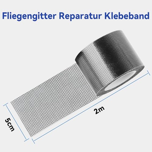 MANICAF Fliegengitter Reparatur Set, 5 cm x 2 m Fliegengitter Reparatur Klebeband, Selbstklebend Glasfaser Reparaturband, Strong Adhesive Screen Repair Tape, Schwarz