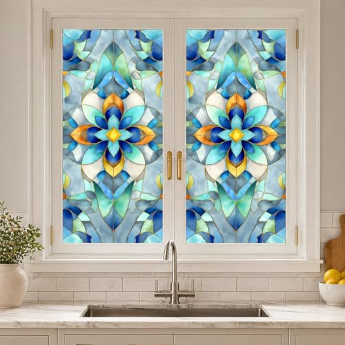 Película decorativa para ventana 17.5x38.3 pulgadas azul retro miniatura 1