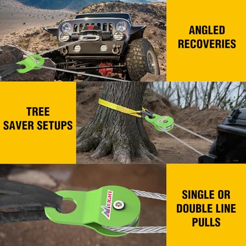 Image of Nilight 8 Ton Winch Snatch Block Towing Pulley Blocks 17,000 LBS Capacity (Green), Winch Hook Accessories, Heavy Duty Offroad Recovery Accessory for Truck, Tractor, ATV & UTV
