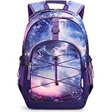Choco Mocha Purple Backpack for Teen Girls, Travel School Backpack for Girls Middle School Large Bookbag 18 Inch, Galaxy