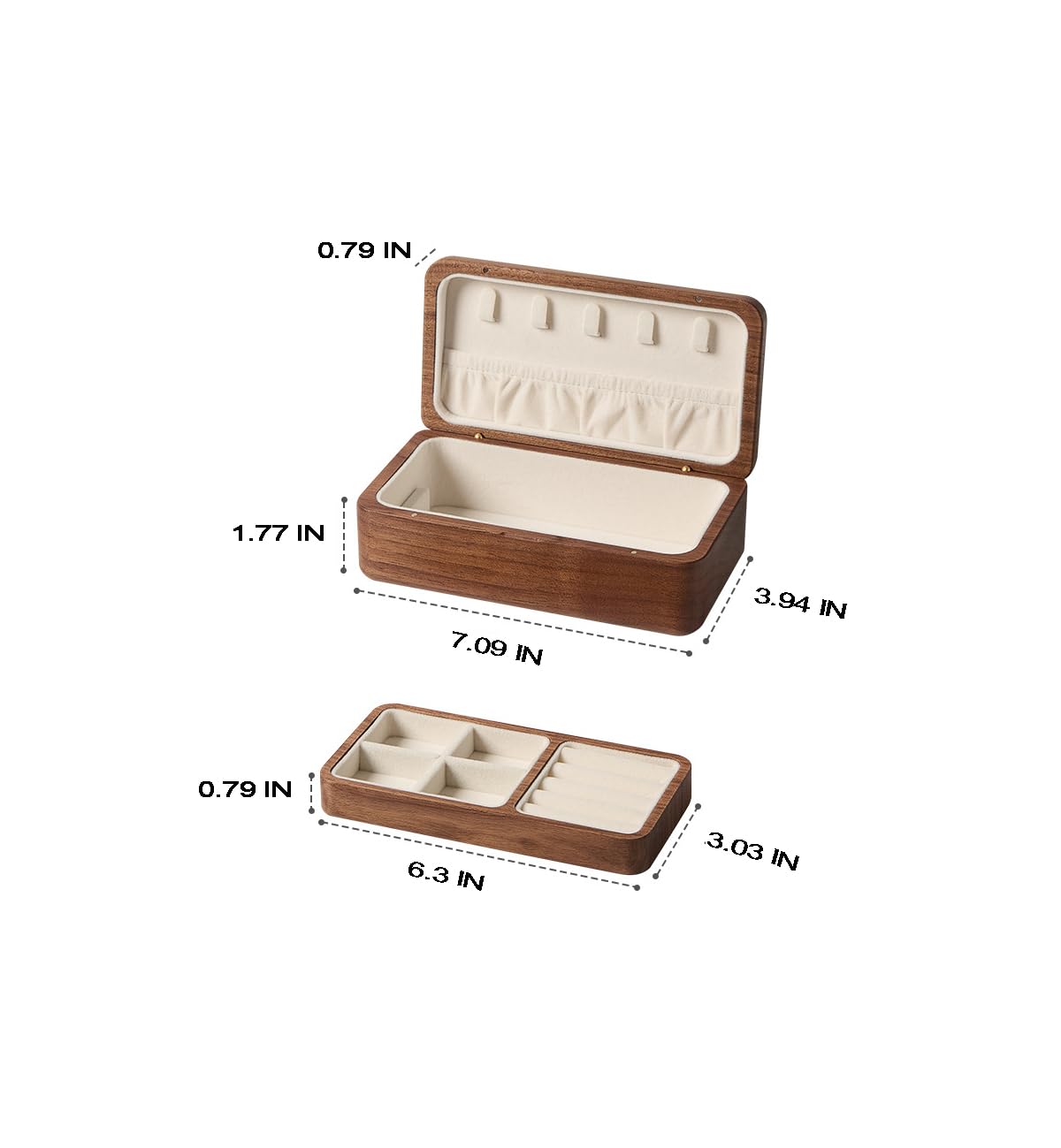 pu&lizfii Kleine Schmuckschatulle aus Walnussholz, mit Samtinnenseite, Magnetverschluss, Mini-Reise-Schmuck-Organizer für Halsketten, Ohrringe, Ringe, kleine Accessoires, elegante