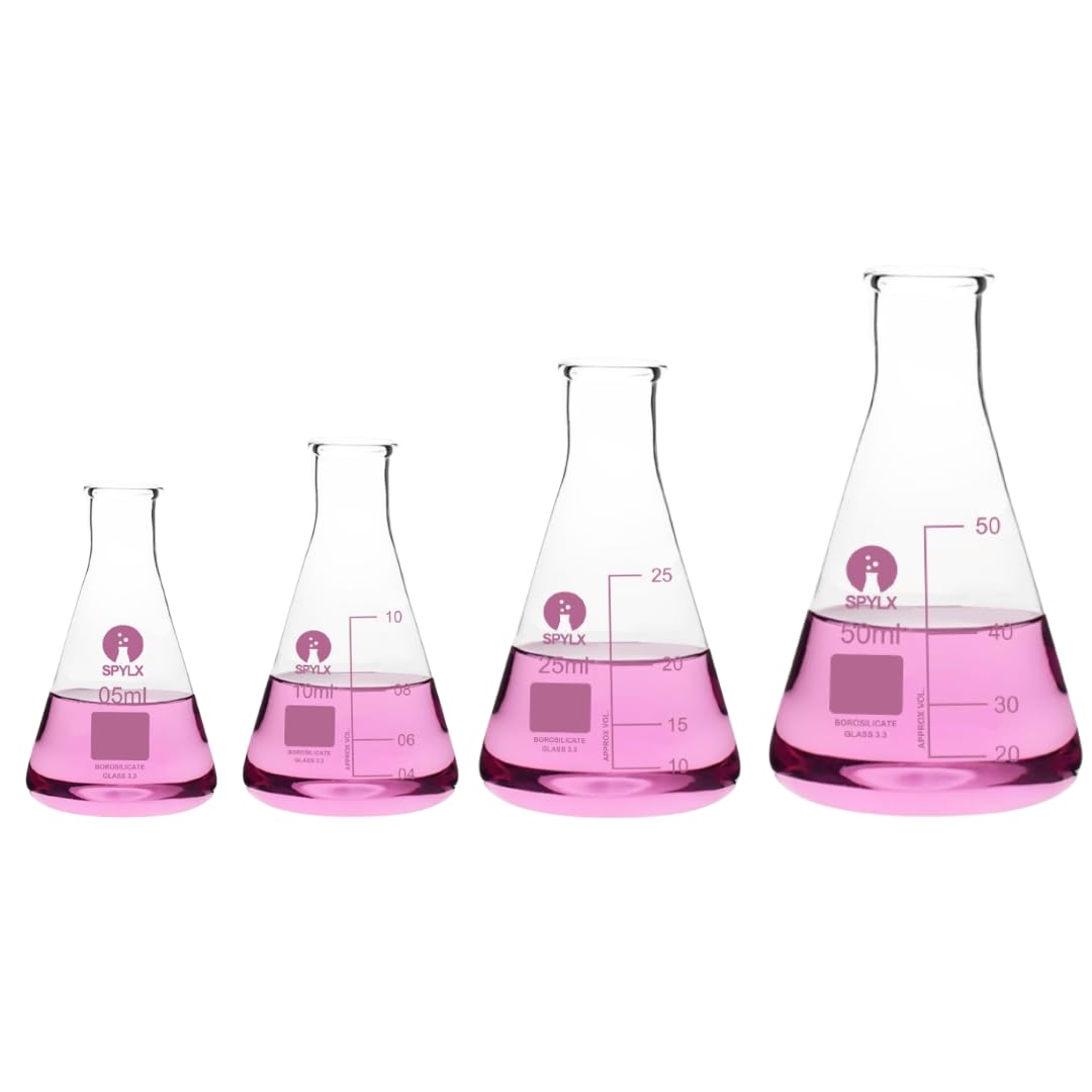 Borosilicate 3.3 Glass Conical Flask 5 ml, 10 ml, 25 ml, 50 ml with Graduation Marks, Set of 4 Conical Flask-image-46