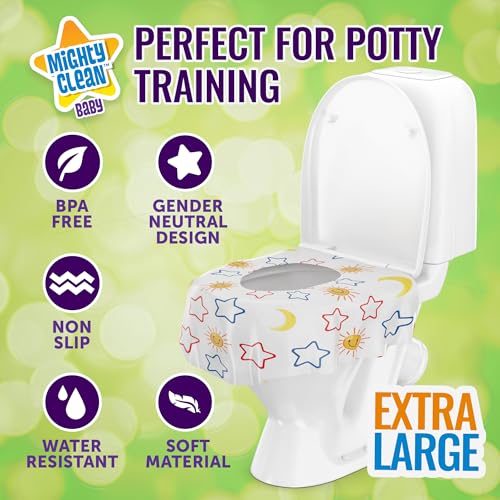 Toilet Seat Covers Disposable Value Pack - 22 Large Waterproof Potty Covers for Toddlers, Kids, and Adults by Mighty Clean Baby - 2 Packs of 11 Covers