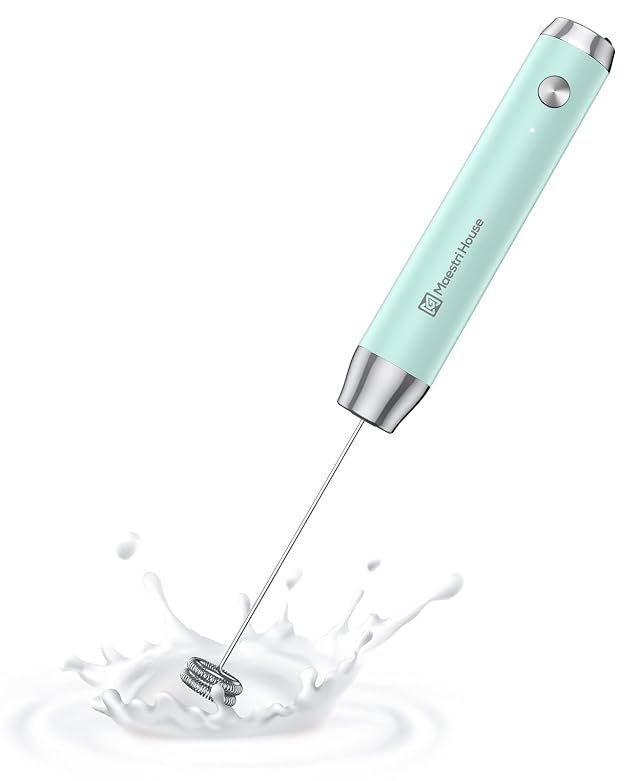 Maestri House Rechargeable Milk Frother LunaFro NS Handheld Electric Foam Maker Waterproof Detachable Stainless Steel Whisk Drink Mixer