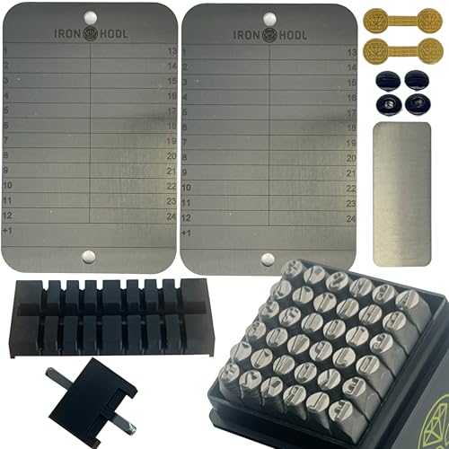 IRON HODL Cold Wallet Stanzbuchstaben Set mit Schablone + Testplatte Schrauben Sticker Box (2x 24+1) Recovery Seed Phrase Metallplatte Crypto