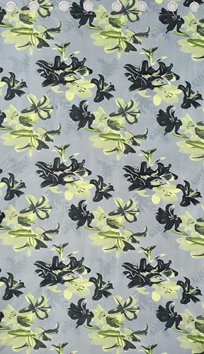 Image of Digital Printed Big Flower Eyelet Polyester Curtains - Grey, 9 Feet, Pack of 1