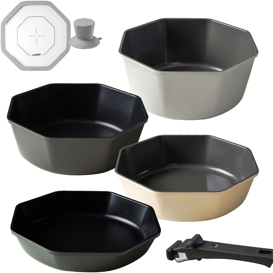 [UPIT] Korean Octagonal Cookware Set, Detachable Handle, Oven-to-Table Nonstick Space-Saving Kitchen Set for All Stovetops