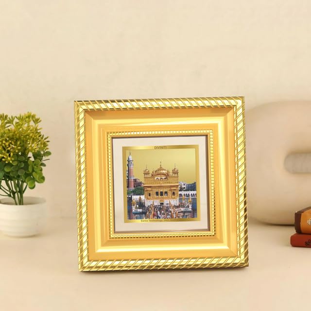 Image of DIVINITI Sachkhand Shri Darbar Sahib (Golden Temple) 24K Gold Plated Foil Tabletop Photo Frame for Home Decor, Puja Room, Luxury Gifting | DG Frame 015 S1A (10x10 CM)