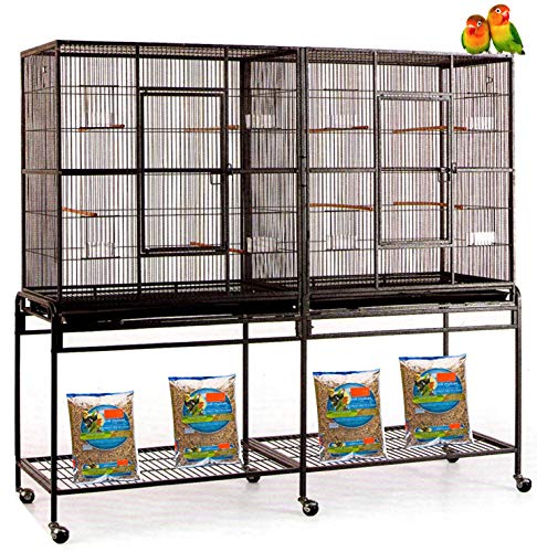 XL Wrought Iron Double Cage with Slide-Out Divider, Wheels