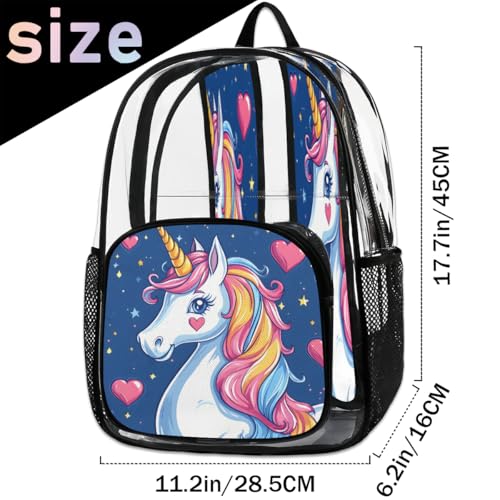 Cute Unicorn Clear Backpack for Stadium Events, Cartoon Unicorn Waterproof Clear Bag for Women Men Adult Sport Work Daily Music Festival and Concerts2