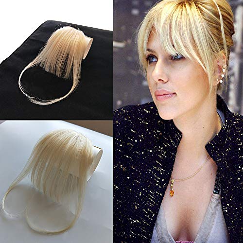 Vowinlle Clip on Bangs Fringe Bangs with Temples Real Hair Bangs Extensions Bleach Blonde Natural Real Human Hair