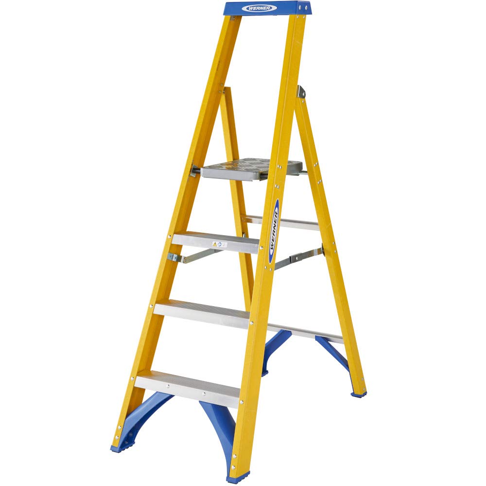 Werner Silver Fibreglass Platform Stepladder 4 Tread 7170418