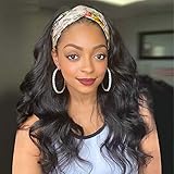 Headband Wig Human Hair 14inch Body Wave Headband Wigs for Black Woman Brazilian Virgin Body Wave Headband Wigs Wet and Wavy Glueless Human Hair Wigs 150 Density Natural Color (Headband Wigs 14 inch)
