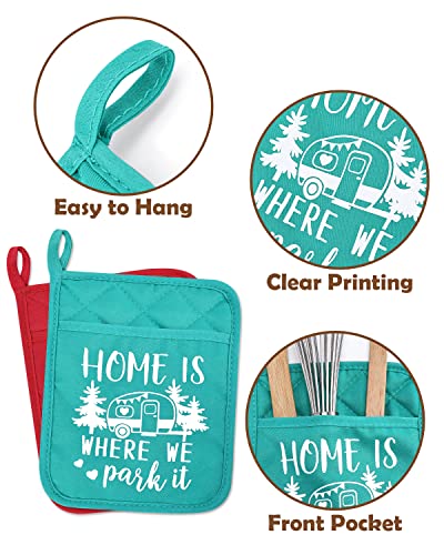 Vansolinne Camping Funny Pot Holder Camp Themed Heat Resistant Pad With Pocket Kitchen Potholder Supplies Gift For Camper Bake-Lover Housewarming Gift Set Of 3 #TOP1