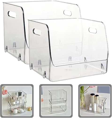 Miniatura 8 de Zerodeko Caja de 2 piezas de estante transparente, organizador de maquillaje transparente, organizador de acrílico para escritorio, vitrina de