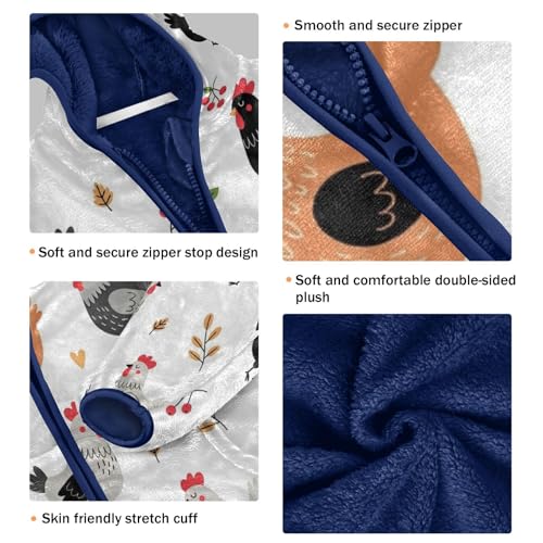 Chicken Pattern with Hearts Toddler Fleece Jacket Girl Boys Hooded Fleece Jacket Coat Warm Outwear Zip-up 3-10T3