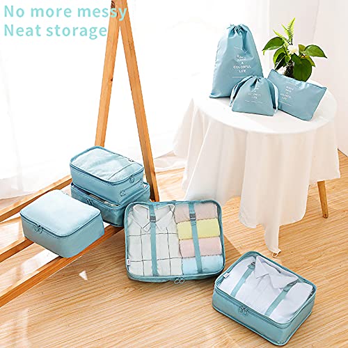 McNory Travel Organiser,8 PCS Travel Packing Packing Cubes for Travel Waterproof Polyester Storage Luggage Travel Storage Bags Clothes Suitcase(Light Blue)