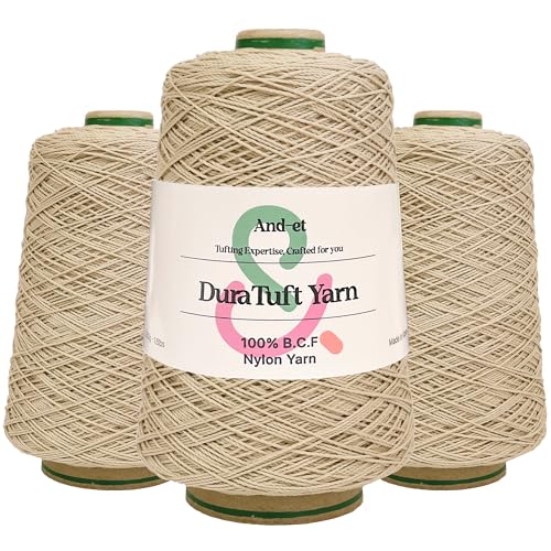 Image of And-et DuraTuft Yarn 45 Vibrant Colors Tufting Nylon Yarn Pack - Ideal for Crochet, Craft Projects -100% B.C.F. - 3 Cones x 1.66lbs(640yards) -Perfect for Rug Weaving and Knitting (21 Beige)