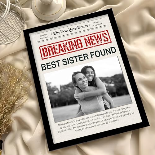 Image of Customized Photo Frame Wall Decor Breaking News Gift For Sister Mother Wife Girlfriend and Friend, Personalized Women's Day and Mothers Day Photo Frame Gift For Home Living room Bedroom 23x32 cm
