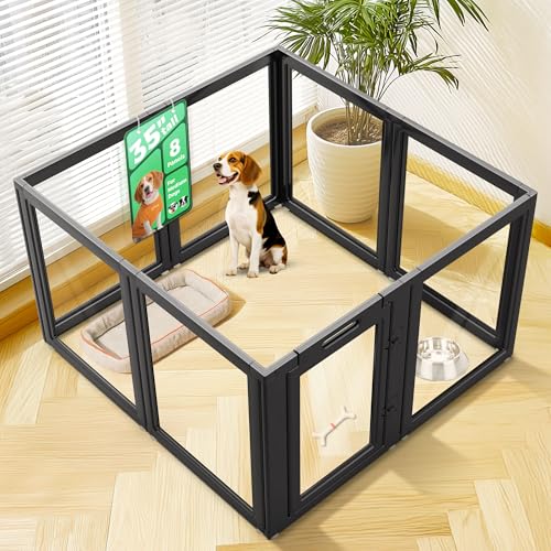 Image of FXW AuraSpace Acrylic Indoor Dog Playpen for Medium Dogs, 35 Inch, 8 Panels, Black