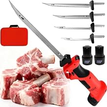 Cordless Electric Fillet Knife, Rechargeable Fish Scaler with 4 Stainless Steel Blades & Dual 2000mAh Batteries, Portable Reciprocating Meat Cutter for Home Commercial Use, Rapid Charge