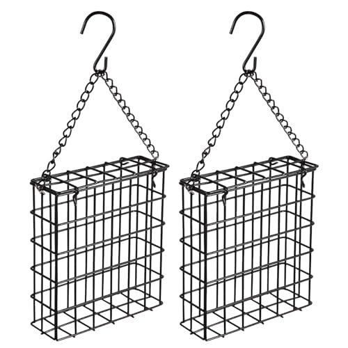 Yojanner 2Pcs Outdoor Suet Cage Bird Feeder, Wild Bird Feeder, Single Suet Cake Capacity, Fruit and Suet Feeder Style for Outside Hanging(Black)