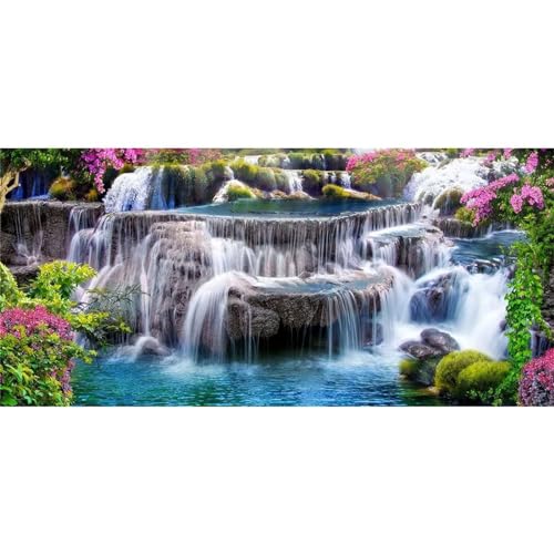 Peinture Diamantée DIY Cascade Naturelle : Toile mosaïque carrée haute définition pour grand mur