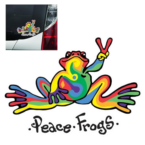 Image of smilfuy Peace Frogs Car Sticker Decal, Multi-Color Peace Frogs Car Sticker, Vinyl Decal for Car, Outdoor Rated Peace Sign Sticker, Suitable for Windows, Bumpers, Laptops or Crafts (Tie Dye Frog)
