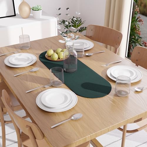 Image of Encasa XO Table Runner for 4 Seater | Handmade Ribbed Style Cotton | 30x91 cm | Dark Green | for Dining & Center Table