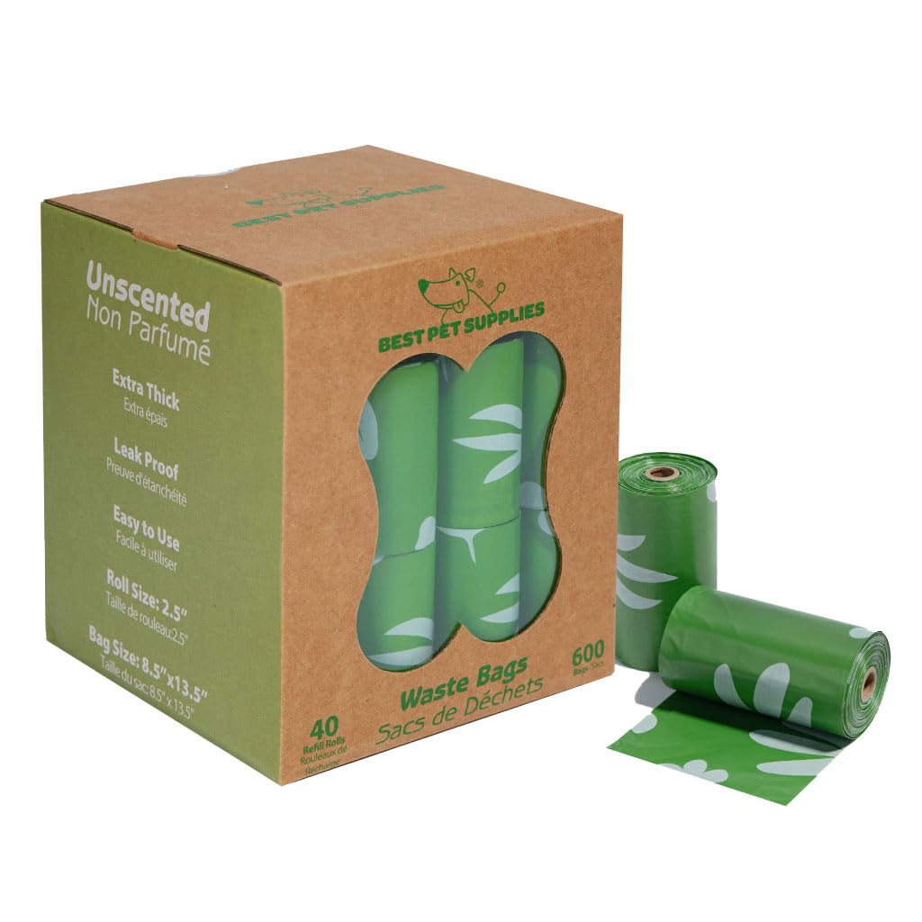Best Pet Supplies Poop Bags for Dogs, 50% Post-Consumer Recycled Content dog waste bags on rolls, fits all poop bag holders for leashes - 600 Count, Green, Unscented