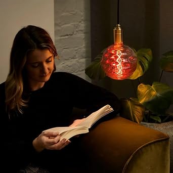LUXON Large Decorative LED Light Bulb,T150 Warm 6W E26 (Copper Glass) | Dimmaable Antique Edison Bulbs,Vintage Irregular Water Ripple Shape,Copper Coating Glass Filament,2700K