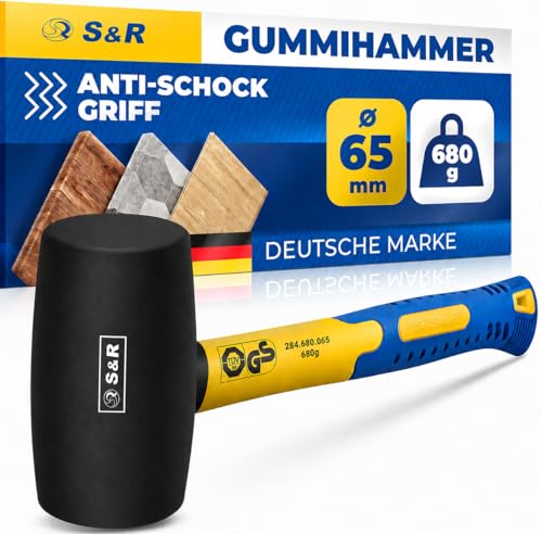 S&R Gummihammer Klein Schwarz 65mm 680g Camping Hammer Schonhammer Pflasterhammer Rückschlagfrei - zuverlässig für Fliesen Möbel und Fenster - GS Siegel sowie TÜV geprüft