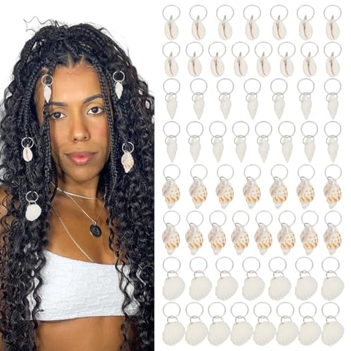 Anneaux de dreadlocks argentés tressés pour cheveux - Décoration vintage conque de coquillage