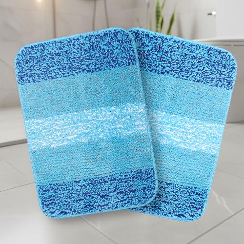 Image of Saral Home Microfiber Striped Anti-Skid Bath Mats, 35x50 CM | Pack of 2 (Turquoise)