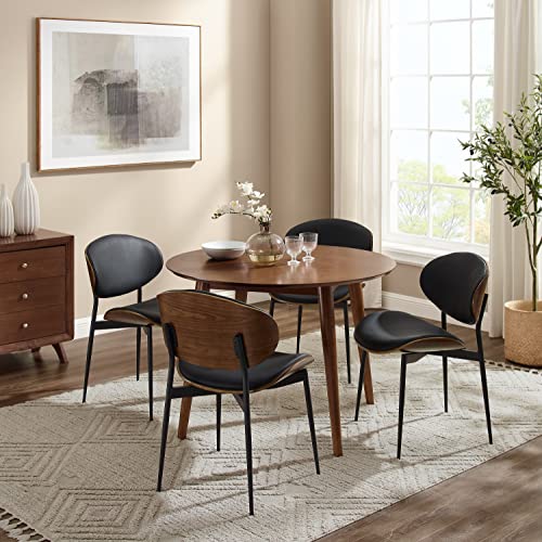 Art Leon Dining Chairs Set Of 4, Walnut Bentwood, Mid Century Modern Chair, Black Faux Leather Kitchen Dining Room Chairs With Metal Legs, Accent Chairs For Bedroom #TOP3