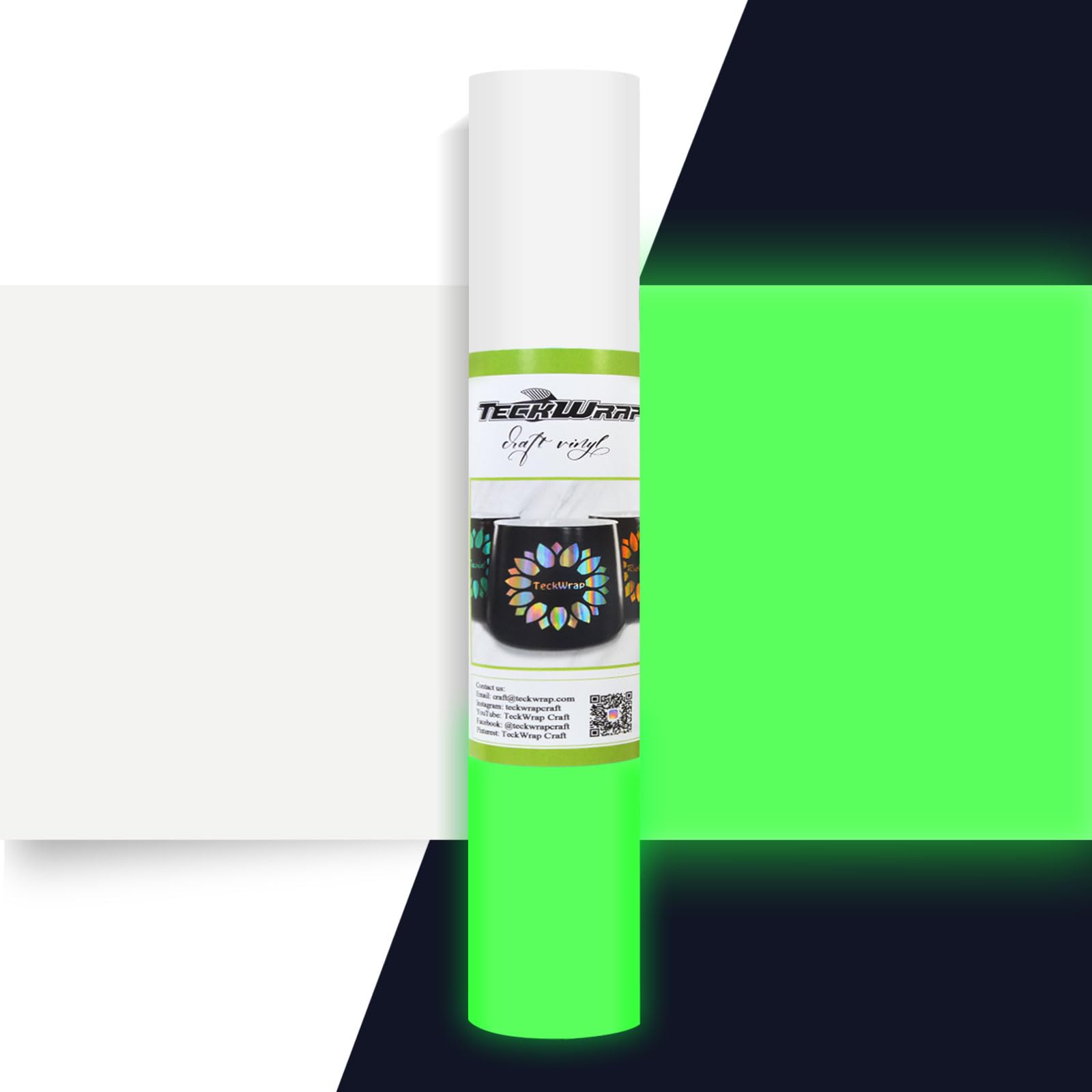 TECKWRAPGlow in Dark Matte Adhesive Craft Vinyl for Craft Cutter,Sign Plotter 1ft x 5ft, White