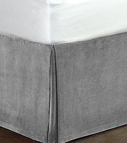 Fascination Classy Royal 100% Cotton Velvet Bedskirt/Valance 15" Drop (King, Silver)-picture-13