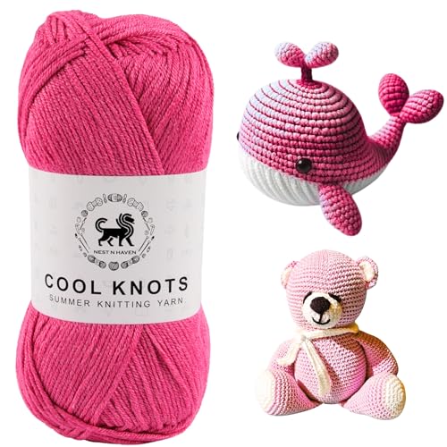 Image of NESTNHAVEN Polyester Cool Knots, Hand Knitting Yarn (1 Yarn Ball 100g) - Luxury Thread for Crochet, Amigurumi, Embroidery, Toys, Garments, Flowers and Hobby Projects (Pink)
