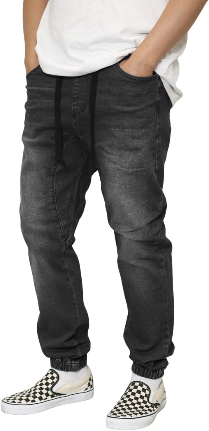 URBANJ Men's Casual Slim Fit Drop Crotch Denim Jogger Pants